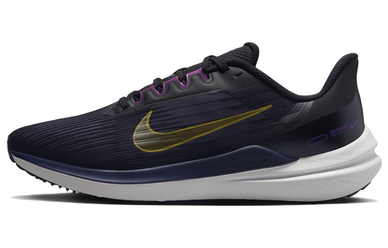 Nike Zoom Winflo 9 Lightweight Sports Mesh Fabric Low Top Casual Running Shoes Men's Black Blue Gold