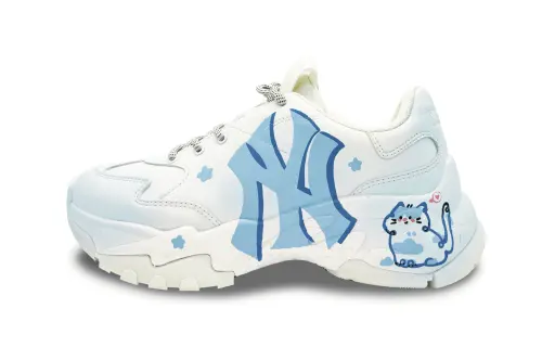 MLB Big Ball Chunky Leather Breathable Height Increasing Low top Chunky Sneakers Unisex Blue White