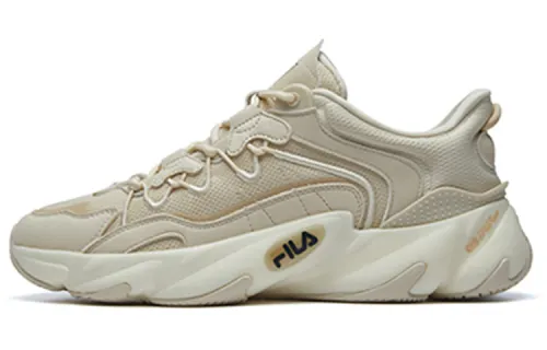 FILA Fila Heritage Round Toe Lace Up Retro Splicing Sports Fabric Synthetic Leather Low Top Running Shoes Men's Beige