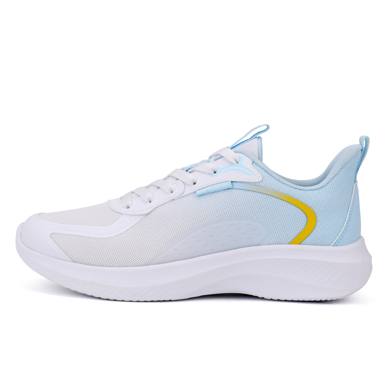 QIAODAN Synthetic Leather Cushioning Slip Resistant Breathable Low top Running Shoes Men’s White Blue