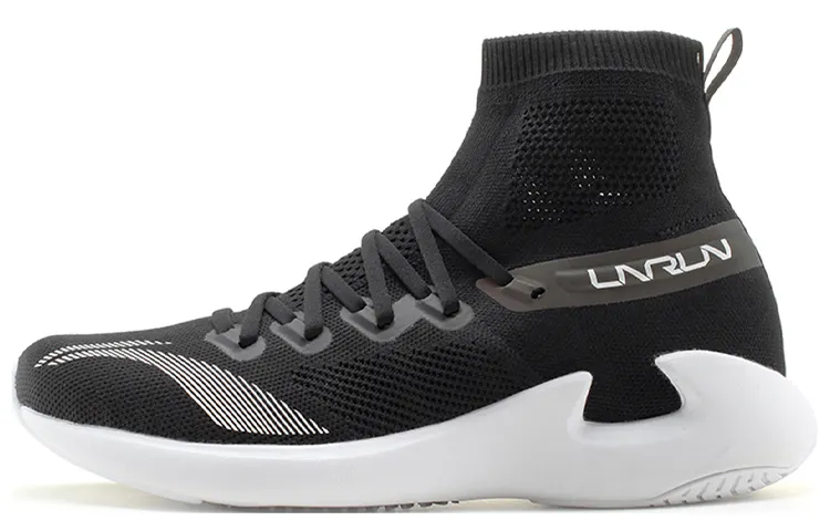 Li Ning Comfortable Cushioning Breathable Rebound Slip Resistant High top Running Shoes Men's Black White