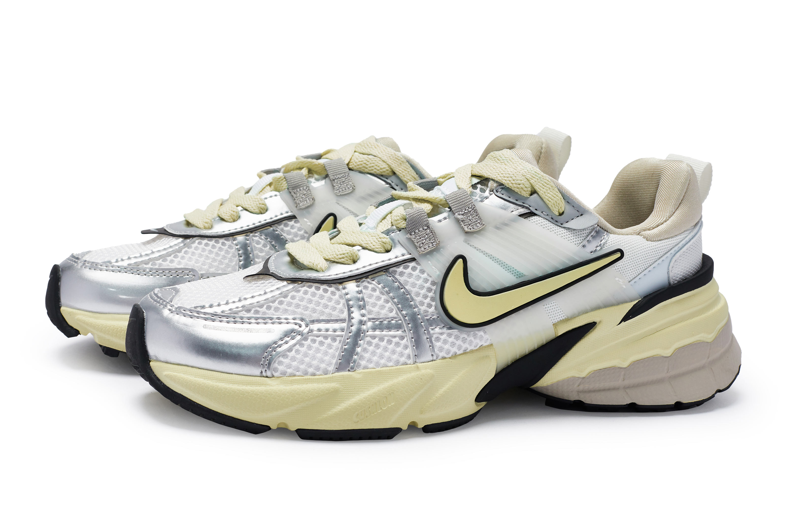 Nike V2K Run Cushioning Slip Resistant Waterproof Low top Running Shoes Women’s White Silver Beige Yellow