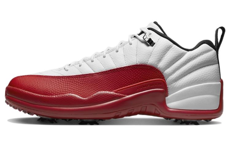 Jordan Air Jordan 12 Low Golf leather, comfortable, shock-absorbing, non-slip, wear-resistant, low-top golf shoes, same style for men and women, red and white