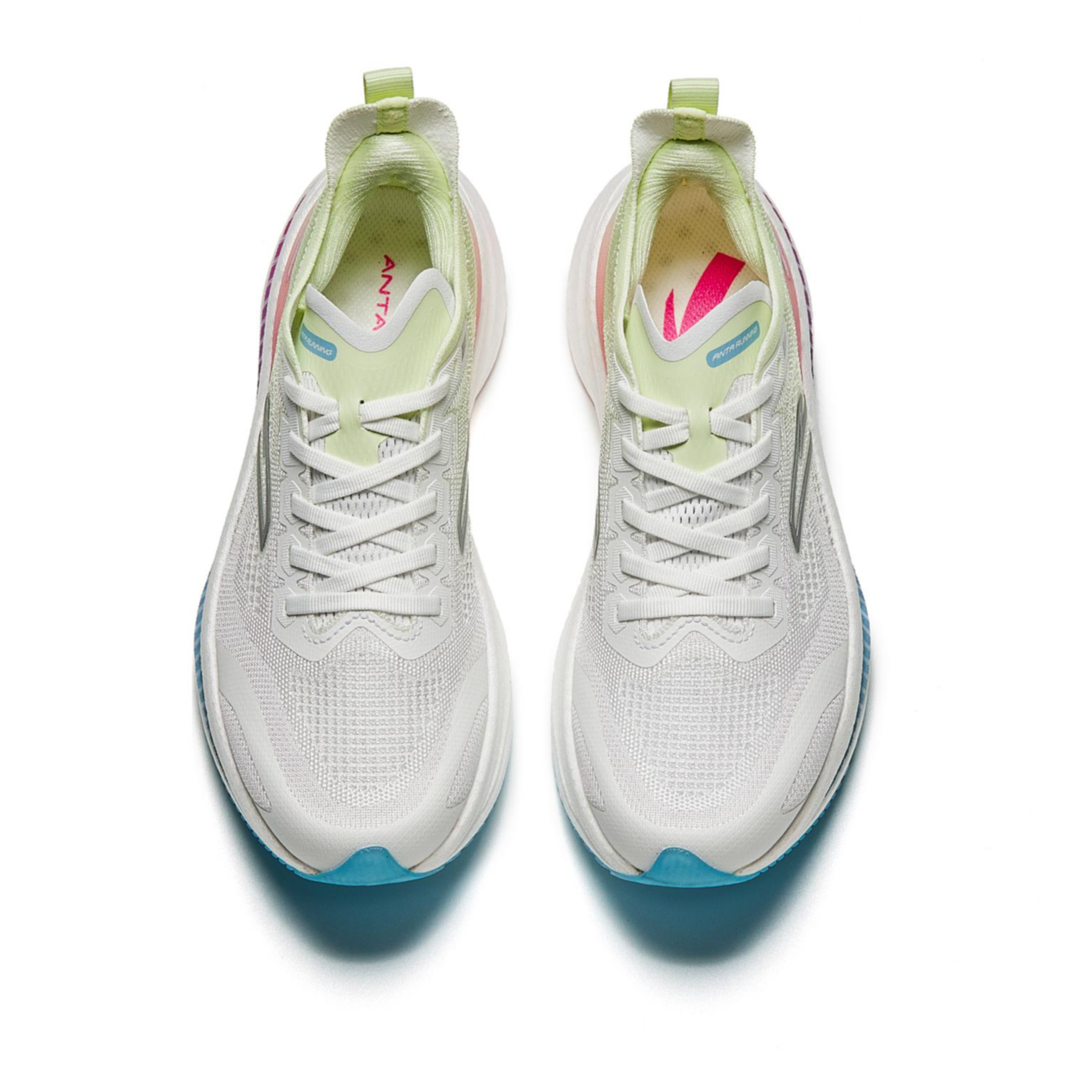 Anta Fabric Cushioning Abrasion Resistant Breathable Low top Full Length Carbon Plate Running Shoes Women’s White Blue