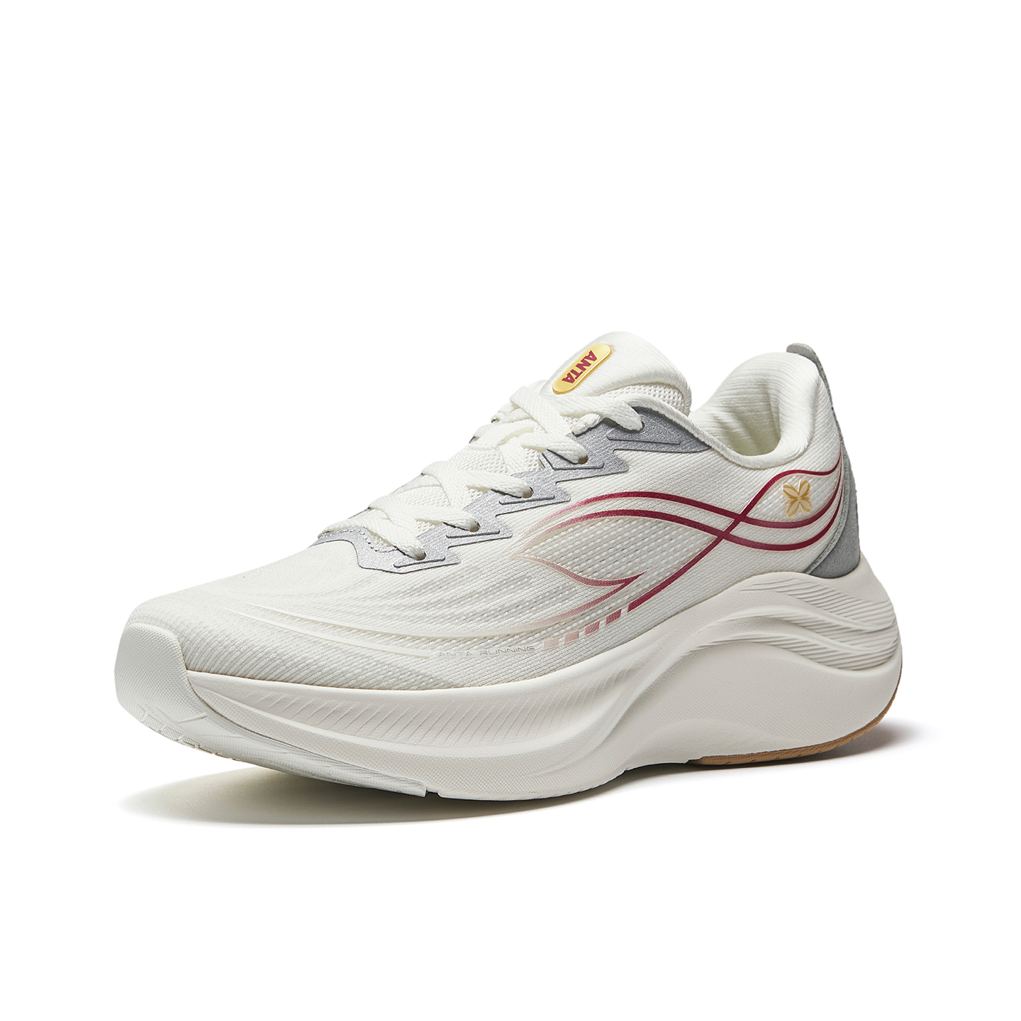 Anta Leaf 6.0 Textile, Synthetic Leather Low top EVA, Rubber Running Shoes Women’s Ivory White/Silver