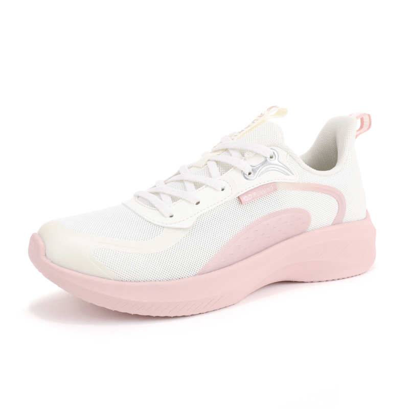 QIAODAN Cushioning Slip Resistant Abrasion Resistant Low top Casual Running Shoes Women’s White Pink
