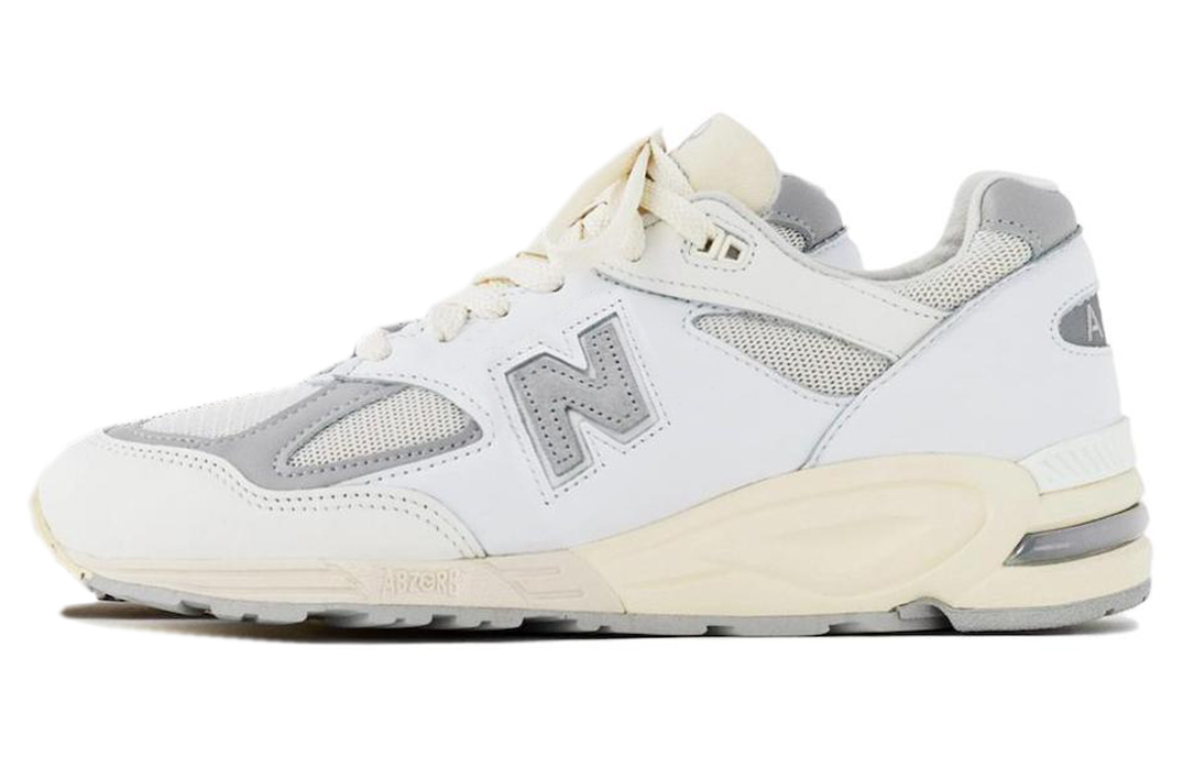 New Balance NB 990 V2 retro lace-up sea salt fabric wear-resistant low-top rubber running shoes men's milk white