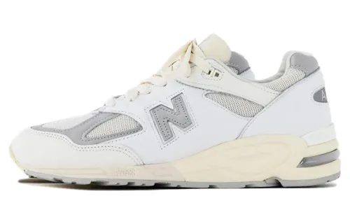 New Balance NB 990 V2 retro lace-up sea salt fabric wear-resistant low-top rubber running shoes men's milk white
