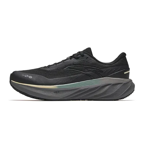 Anta Travel Textile, Synthetic Leather Cushioning Slip Resistant Low top Running Shoes Men's Black Yellow