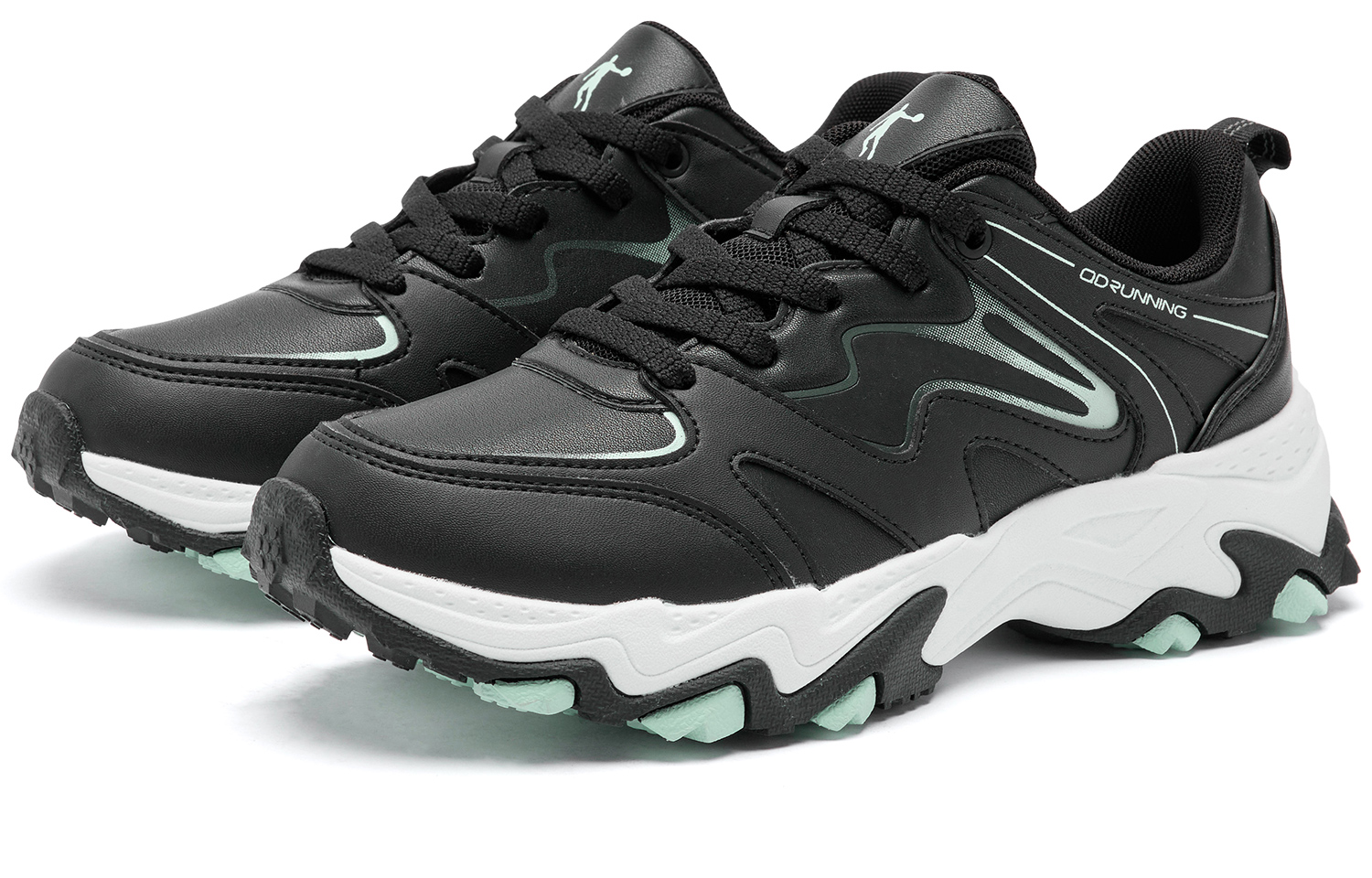 QIAODAN Slip Resistant Abrasion Resistant Low top Casual Running Shoes Women’s Black Cloud Mist Green