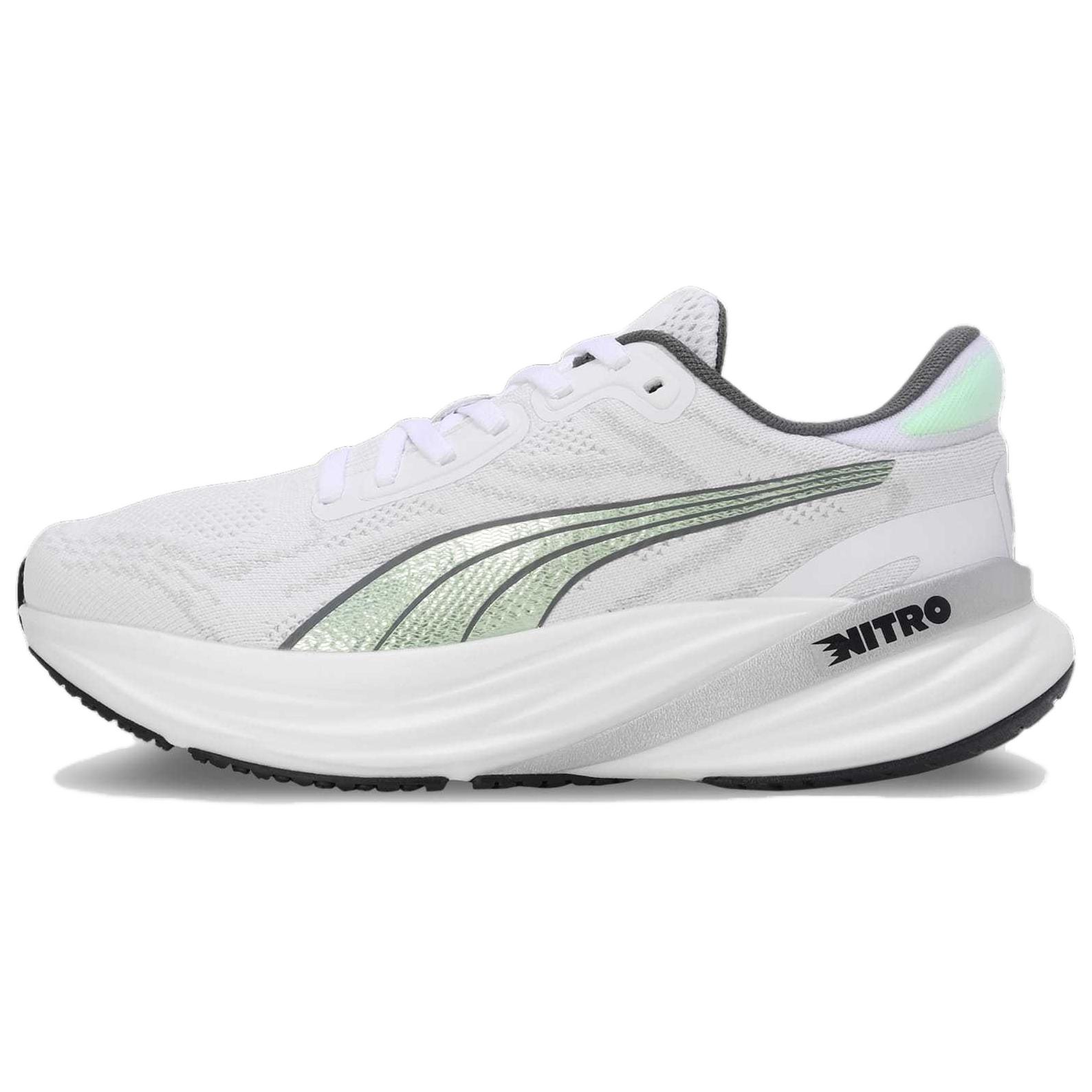 PUMA Magnify Nitro 2 Cushioning Slip Resistant Abrasion Resistant Low top Running Shoes Women's White Green Gray