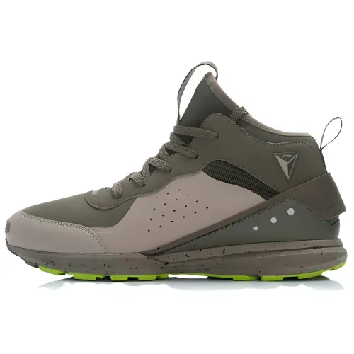 Li Ning Cushioning Slip Resistant Abrasion Resistant Mid top Running Shoes Men's Army Green