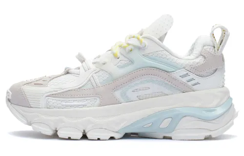 Li Ning Ling Yue Textile, Split Suede Cushioning Slip Resistant Abrasion Resistant Low top Chunky Sneakers Women's Ecru
