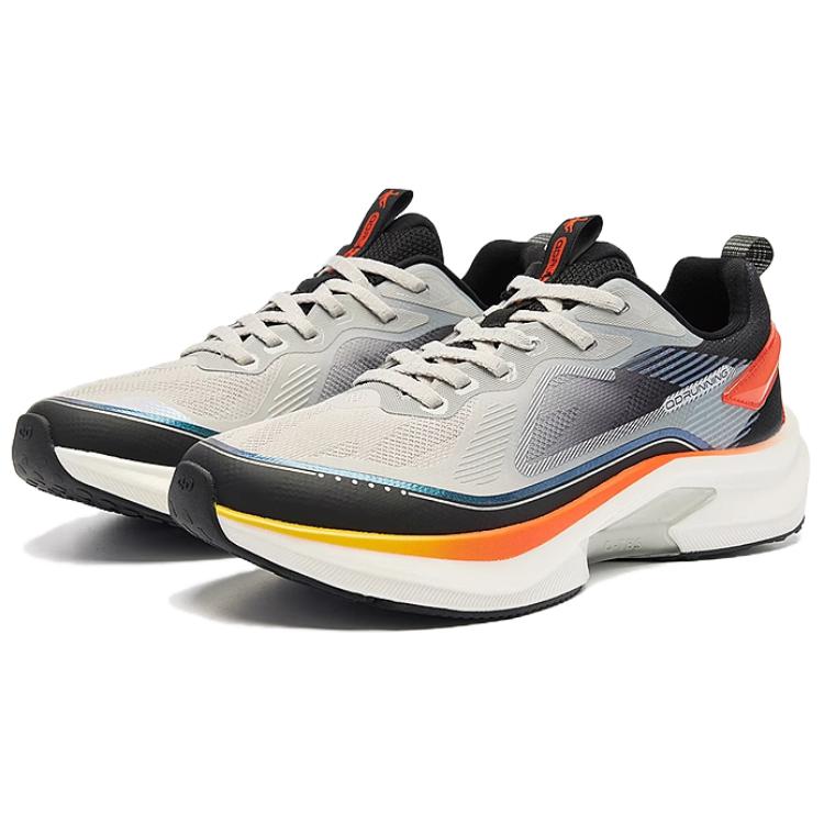QIAODAN Fabric Slip Resistant Abrasion Resistant Low top Casual Running Shoes Men’s Gray Black Orange
