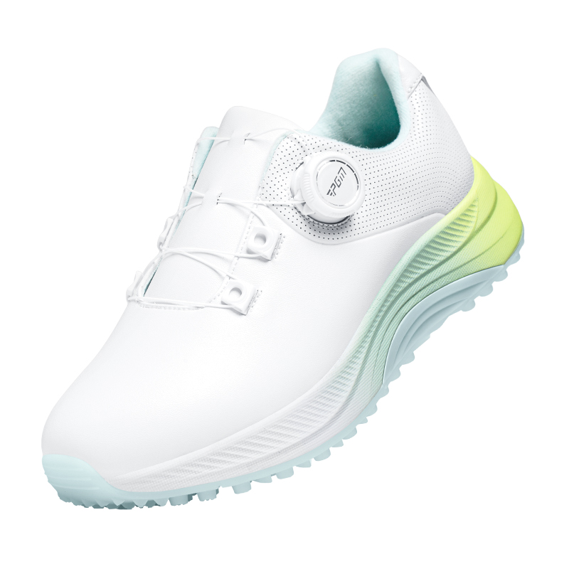 PGM Cushioning, Non Slip, And Waterproof Low top Golf Shoes Women’s White Cyan Yellow