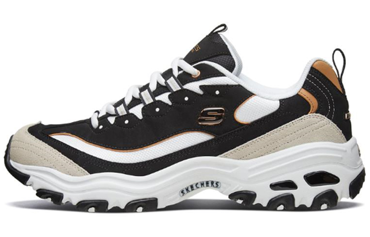 Skechers Skechers D'LITES 1.0 Panda Shoes Black and White Gold Thick Sole Comfortable and Versatile for Casual Sports Soft Sole Cushioning Retro Campus Wear Trend Increased Low Top Dad Shoes Men's Black Gold