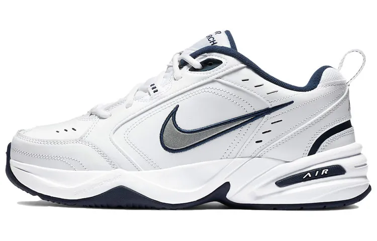 Nike Air Monarch 4 White Navy Slip Resistant Low top Chunky Sneakers Men's Blue White