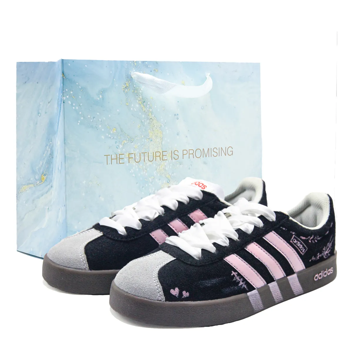 Adidas VL COURT 2.0 Slip Resistant Abrasion Resistant Low top German Army Trainers Unisex Black Pink