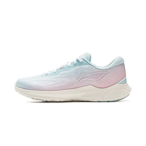 Li Ning Qingyi Textile Cushioning Slip Resistant Lightweight Low top Running Shoes Women's Pink Blue