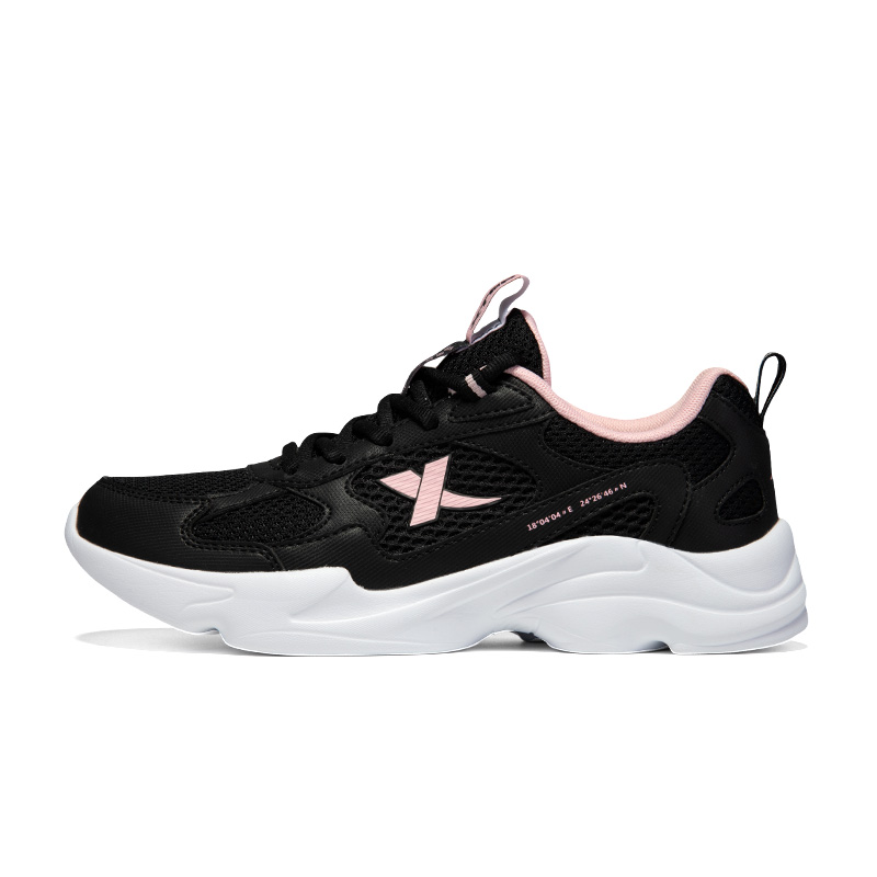 XTEP Synthetic Leather Cushioning Abrasion Resistant Low top Casual Running Shoes Women’s Black Cherry Blossom Pink