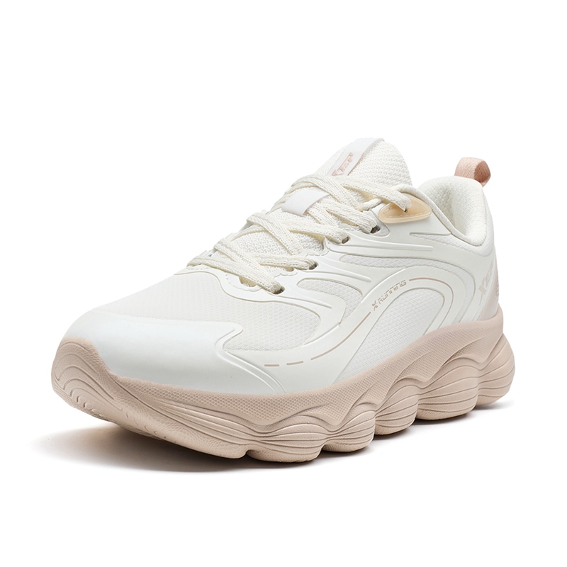 XTEP Synthetic Leather Cushioning Slip Resistant Low top Casual Running Shoes Women’s White Pink