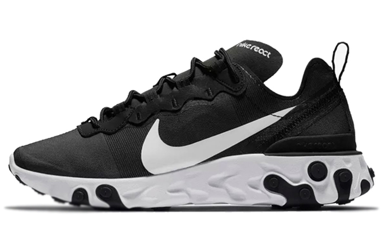 Nike React Element 55 Sports Comfortable Fabric Wear-Resistant Low-top Training Running Shoes Women's Black and White