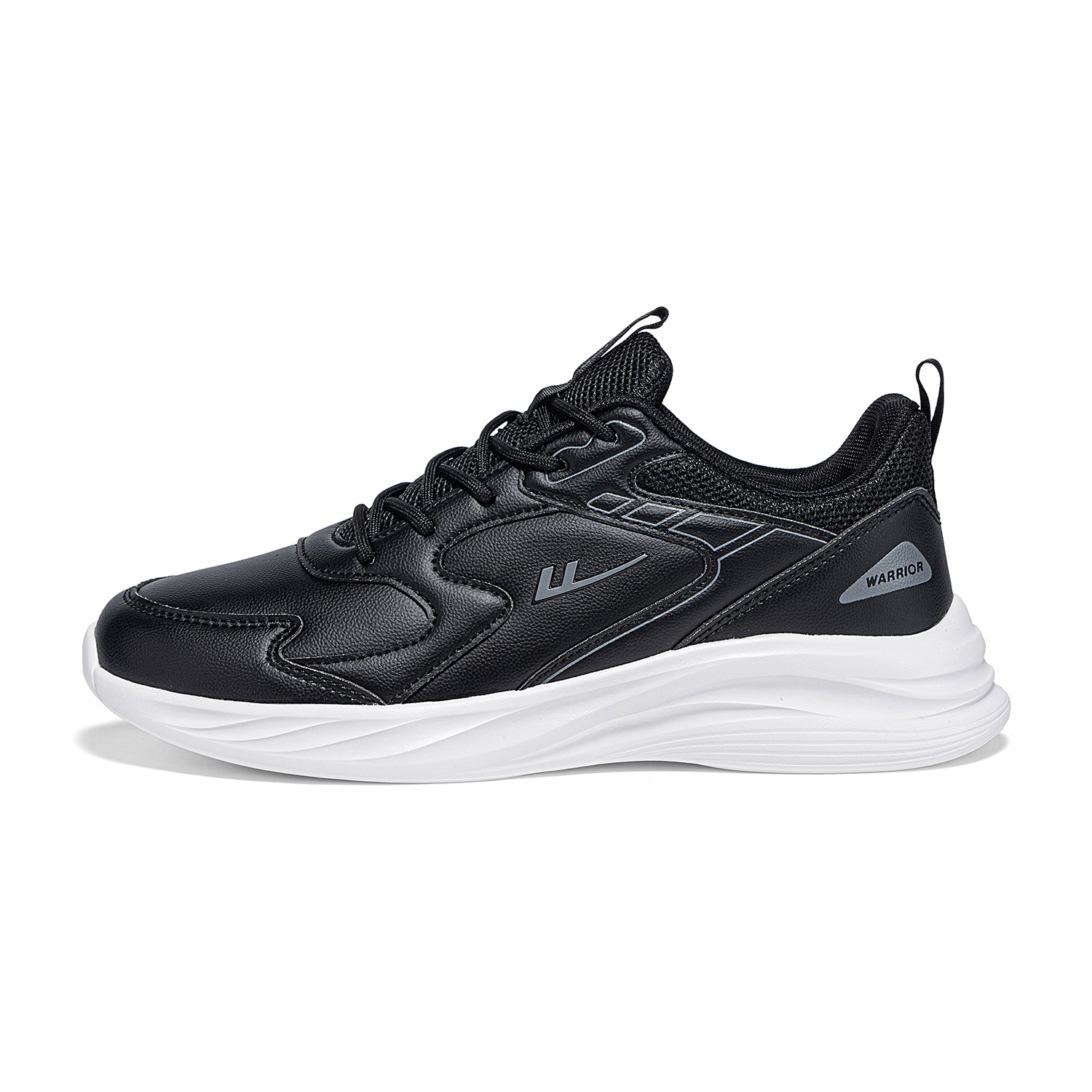 Warrior Synthetic Leather Cushioning Abrasion Resistant Lightweight Low top Running Shoes Unisex Black