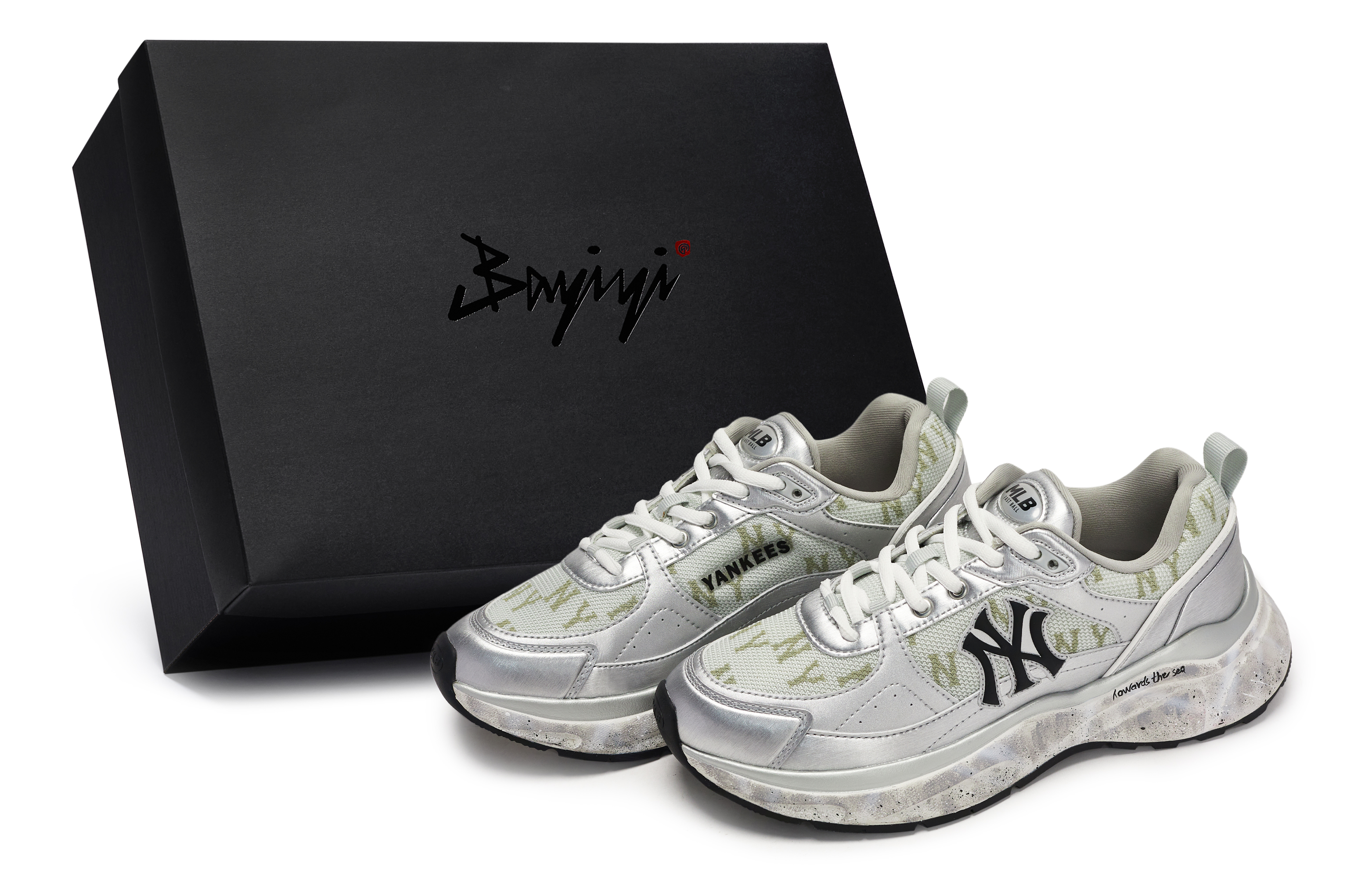 MLB Fast Ball Classic Monogram Low top Running Shoes Unisex Gray Silver