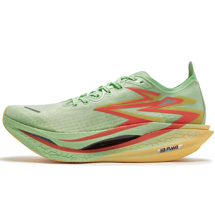 361° Flame 4 Low top Carbon Plate Marathon Training Race Running Shoes Unisex Green Yellow Mismatched