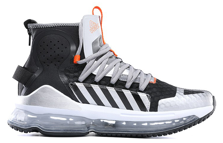 PEAK Cushioning Slip Resistant Abrasion Resistant Breathable High top Running Shoes Men’s Silver Black
