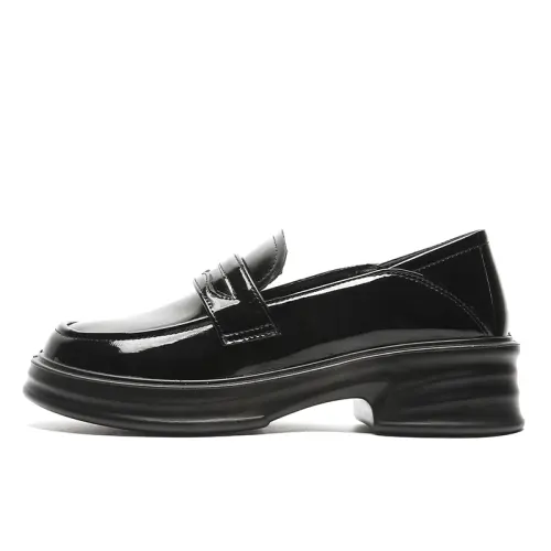 Warrior pull back fashion trend sweet JK college style Loaf British retro small leather shoes street fashion simple and versatile commuter shiny slip-on women's casual shoes 4.5cm women's model bright black