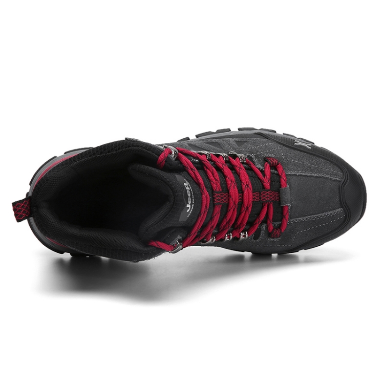 Jeep Cow Leather, Textile Cushioning Abrasion Resistant Lightweight Mid top Outdoor Shoes Men’s Gray Red
