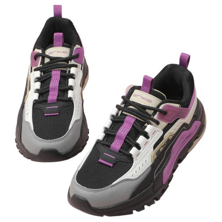 Erke Cushioning Slip Resistant Low top Casual Running Shoes Women’s Black Purple