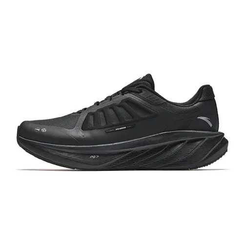 Anta Travel Textile, Synthetic Leather Cushioning Slip Resistant Low top Running Shoes Men's Black Silver