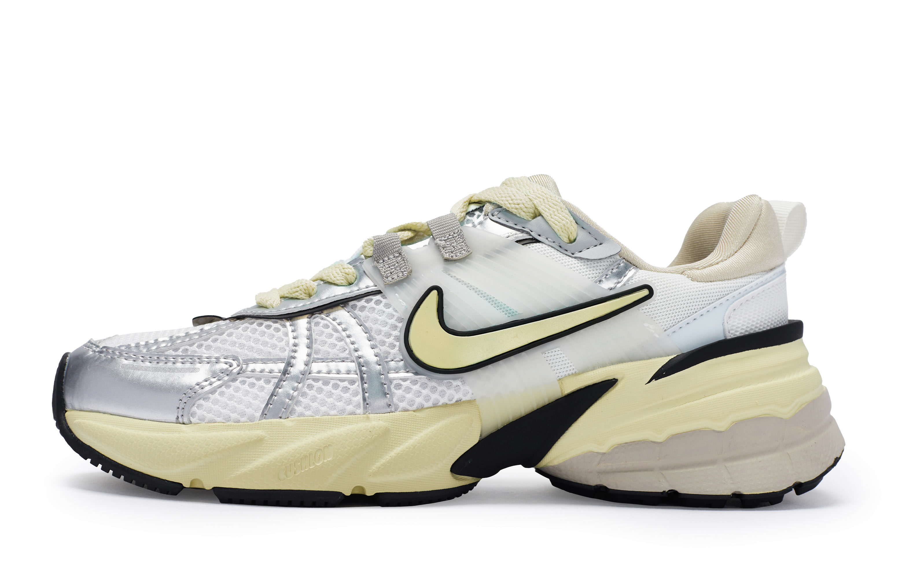 Nike V2K Run Cushioning Slip Resistant Waterproof Low top Running Shoes Women’s White Silver Beige Yellow