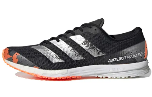 Adidas Adizero Takumi Sen 6 Lace Up Mesh, Textile Breathable Low top Running Shoes Men's Black Orange Gray