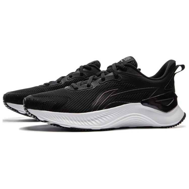 Li Ning Cushioning Slip Resistant Abrasion Resistant Low top Casual Running Shoes Women’s Black White Purple