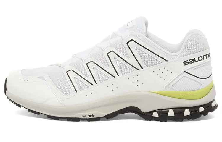 SALOMON Mesh, Textile Cushioning Slip Resistant Abrasion Resistant Lightweight Low top Running Shoes Men's White Green