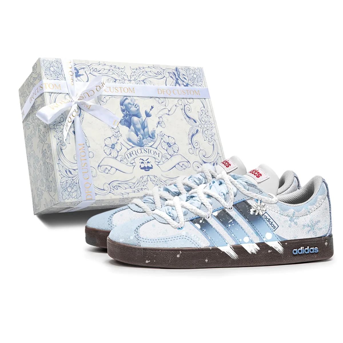 Adidas VL COURT 2.0 Icy Snow Abrasion Resistant Abrasion Resistant Low top Skateboard Shoes Unisex Blue Brown