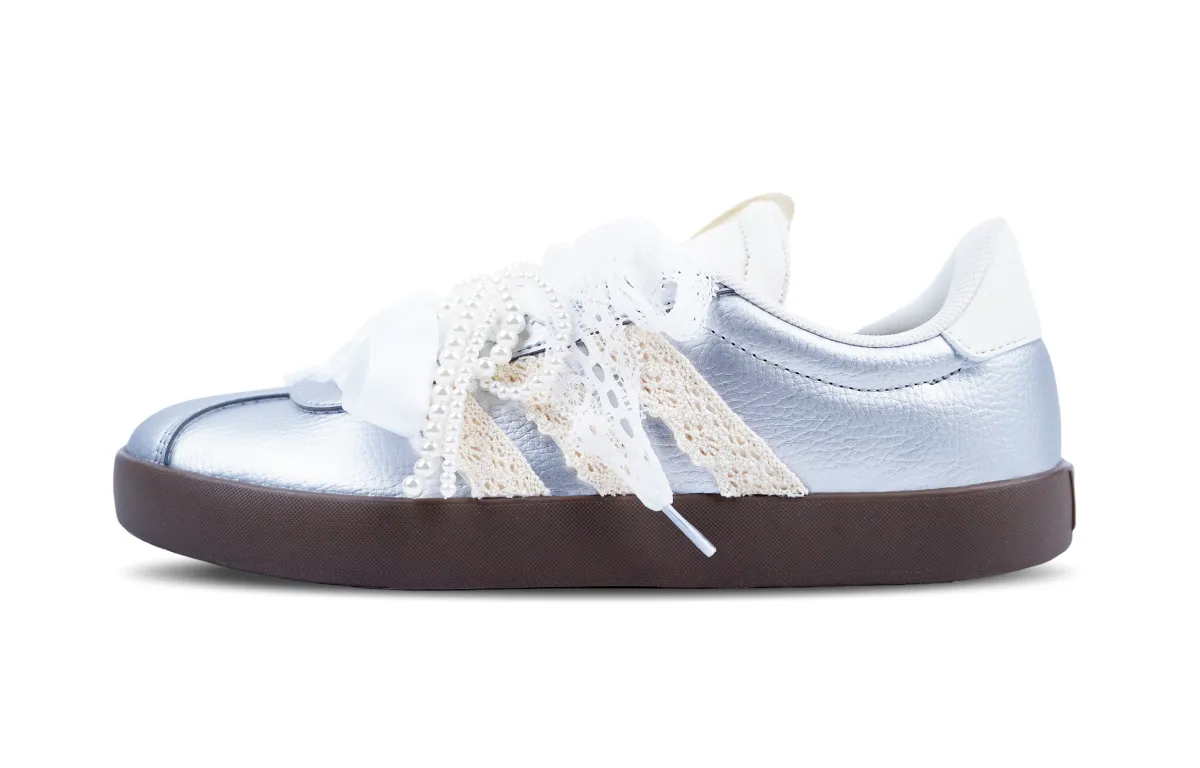 Adidas VL COURT 3.0 Slip Resistant Slip Resistant Low top Skateboard Shoes Unisex White Silver