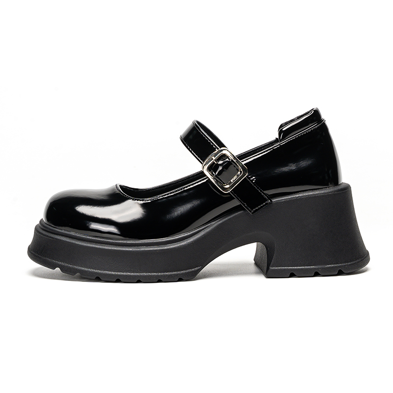 Warrior pull back synthetic leather student college style temperament versatile French jk with skirt Mary Jane shoes women's black