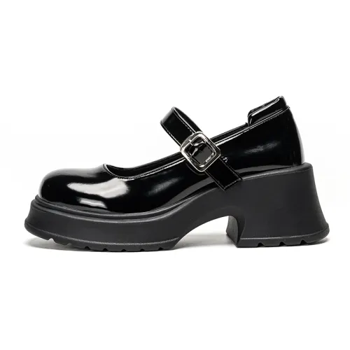 Warrior pull back synthetic leather student college style temperament versatile French jk with skirt Mary Jane shoes women's black