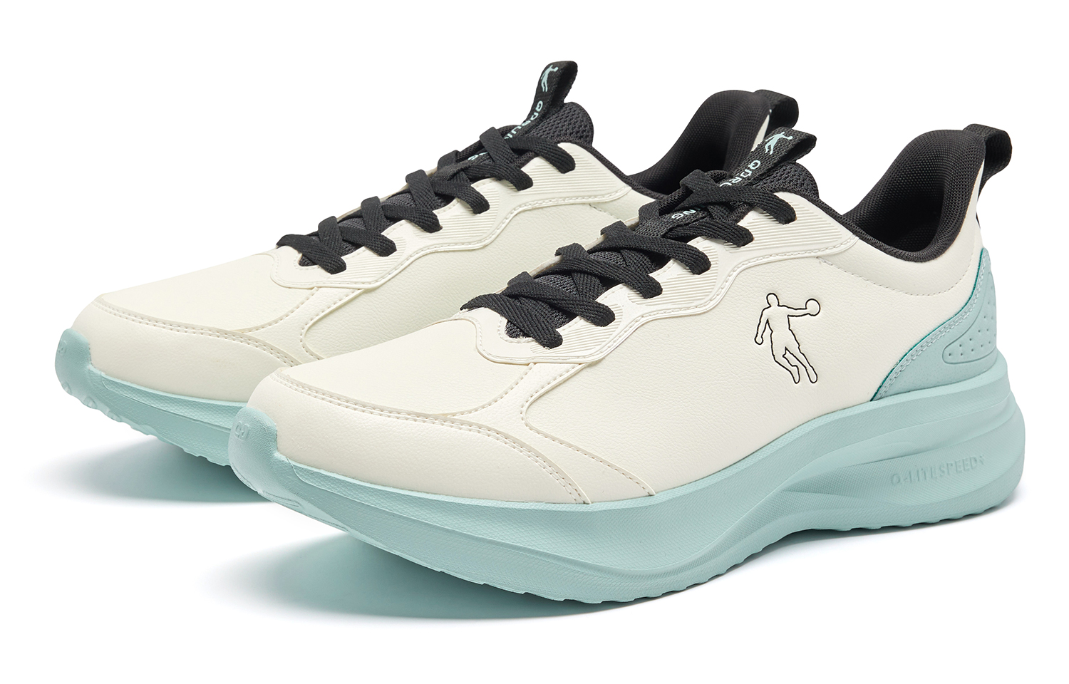 QIAODAN Cushioning, Wear Resistant Low top Casual Running Shoes Men’s Ivory White Shadow Cyan