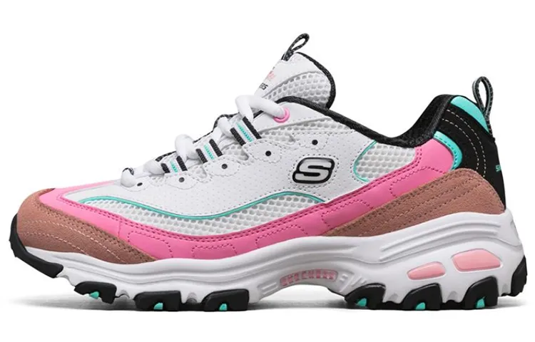 Skechers D'Lites 1.0 Candy Bear, Peach Filled Candy Mesh Low top Chunky Sneakers Women's White Pink