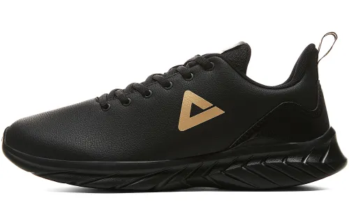PEAK Qingyi Textile, Synthetic Leather Cushioning Breathable Low top Casual Running Shoes Men's Black Gold