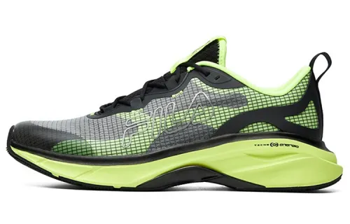 FILA Athletics Lace Up Textile, Synthetic Leather Low top Running Shoes Men's Black Green