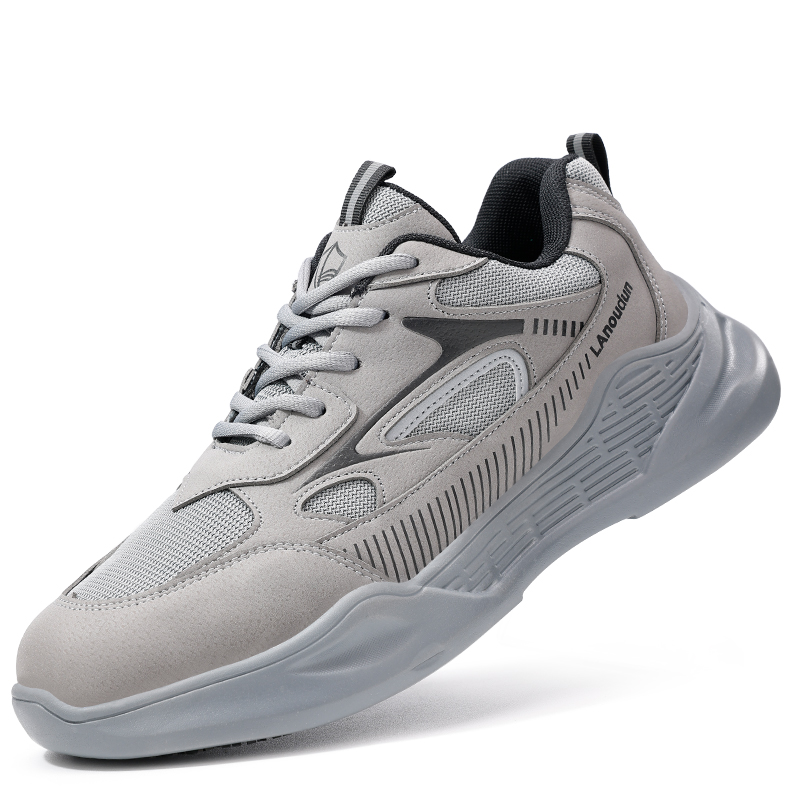 LANOUDUN Slip Resistant, Abrasion Resistant, Lightweight Low top Outdoor Shoes Men’s Light Gray