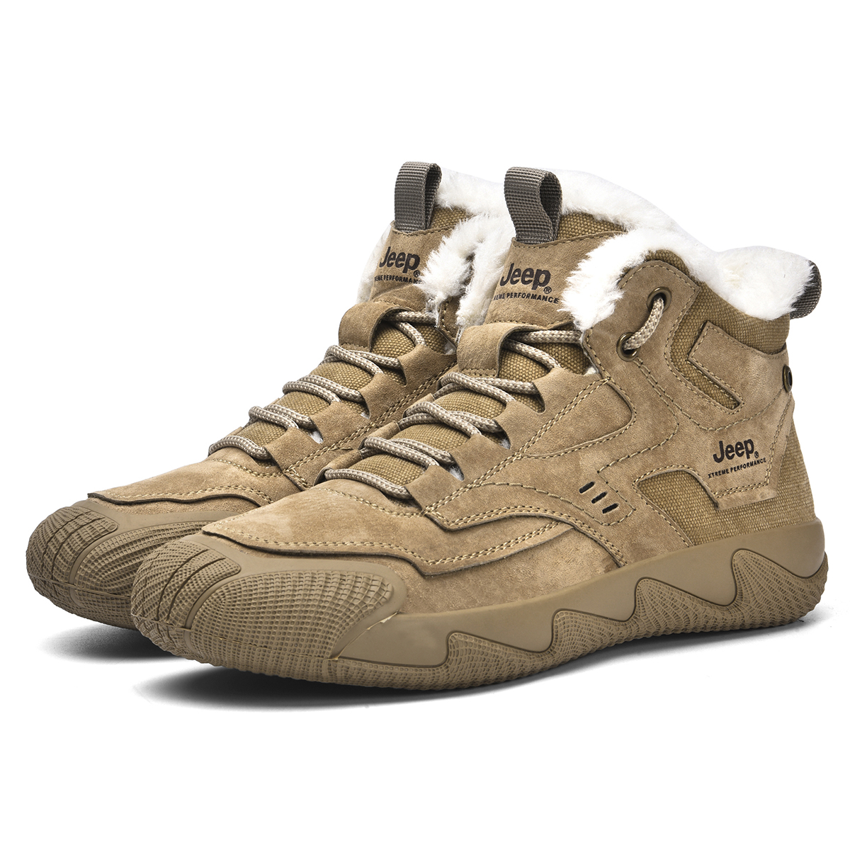 Jeep Hiking, Casual Versatile, Fleece Lined, Sports Abrasion Resistant Thermal Mid top Outdoor Shoes Men’s Khaki