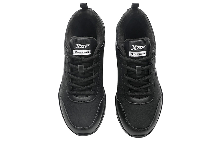 XTEP Fleece Lined Insulated Shoes, Leather Upper Casual Thermal Low top Running Shoes Women’s Black/New White
