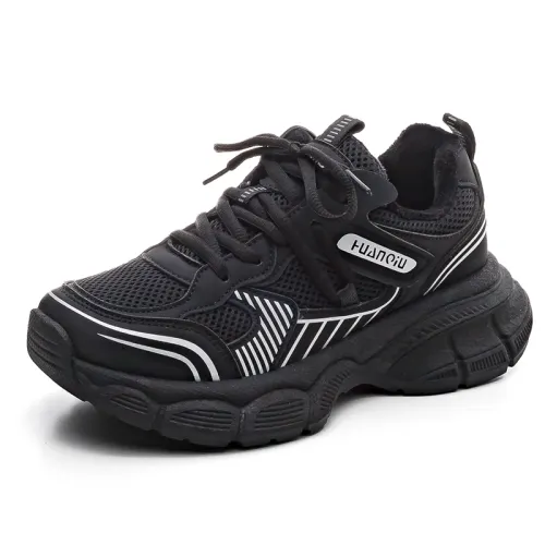 Global HUANQIU Fashionable and versatile, lightweight and durable, wear-resistant, breathable and warm, low-top dad shoes, women's silver gray